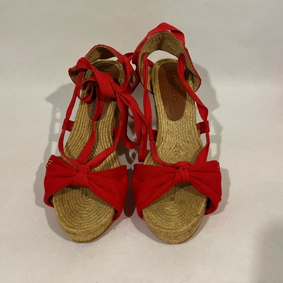 Viscata Barcelona Tamariu Red Canvas Wedge Espadrille Strappy Sandals - Picture 2 of 13